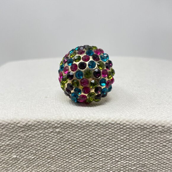 Rainbow‎ Multicolor Disco Ball Cocktail Ring Stretch Band Gold-Tone - Picture 2 of 10